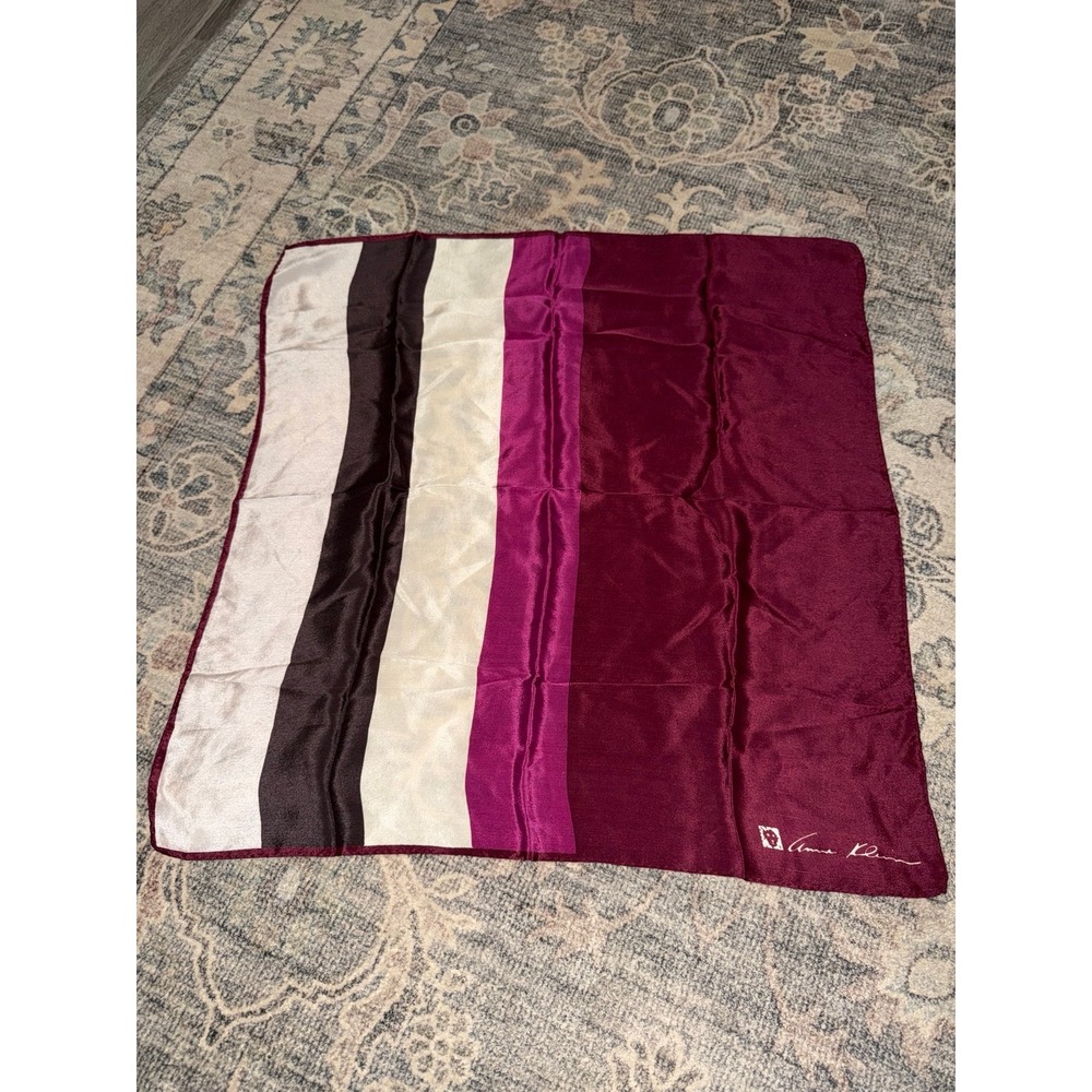 Vintage Anne Klein Purple Maroon Stripe Colorblock Silk Scarf